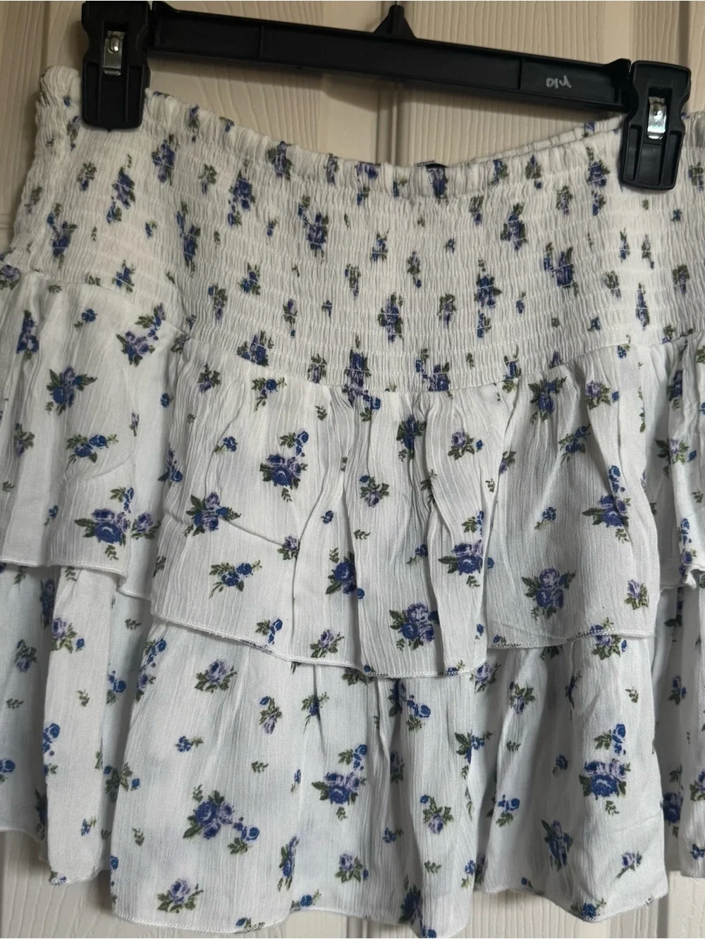 NWT White Tiered Floral Mini Skirt with Blue Floral Print